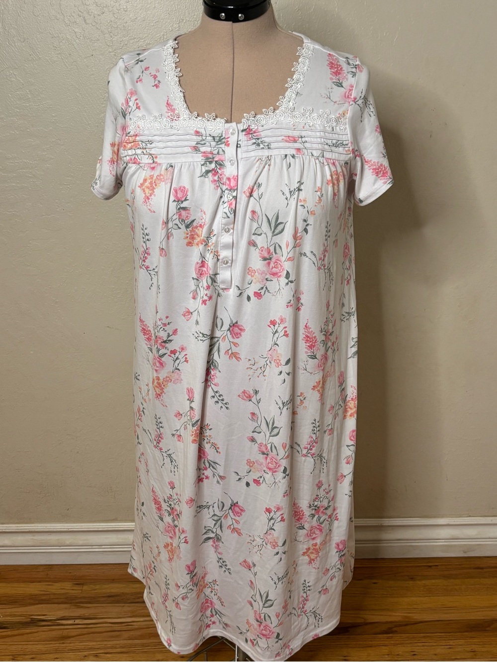 Laura Ashley White Nightgown with Pink Floral Print